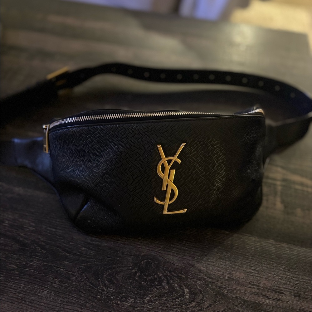 Saint Laurent Black and Gold Monogram Belt Bag - Picture 2 of 3